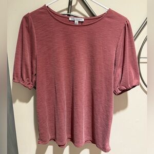 Green Envelope Mauve Short Sleeve Blouse, Size S, Cuffed Sleeves